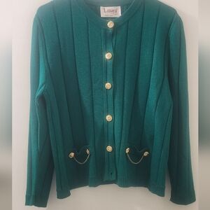 Laura By Alizia Green Button-Up Women's‎ Sweater, Size 14.